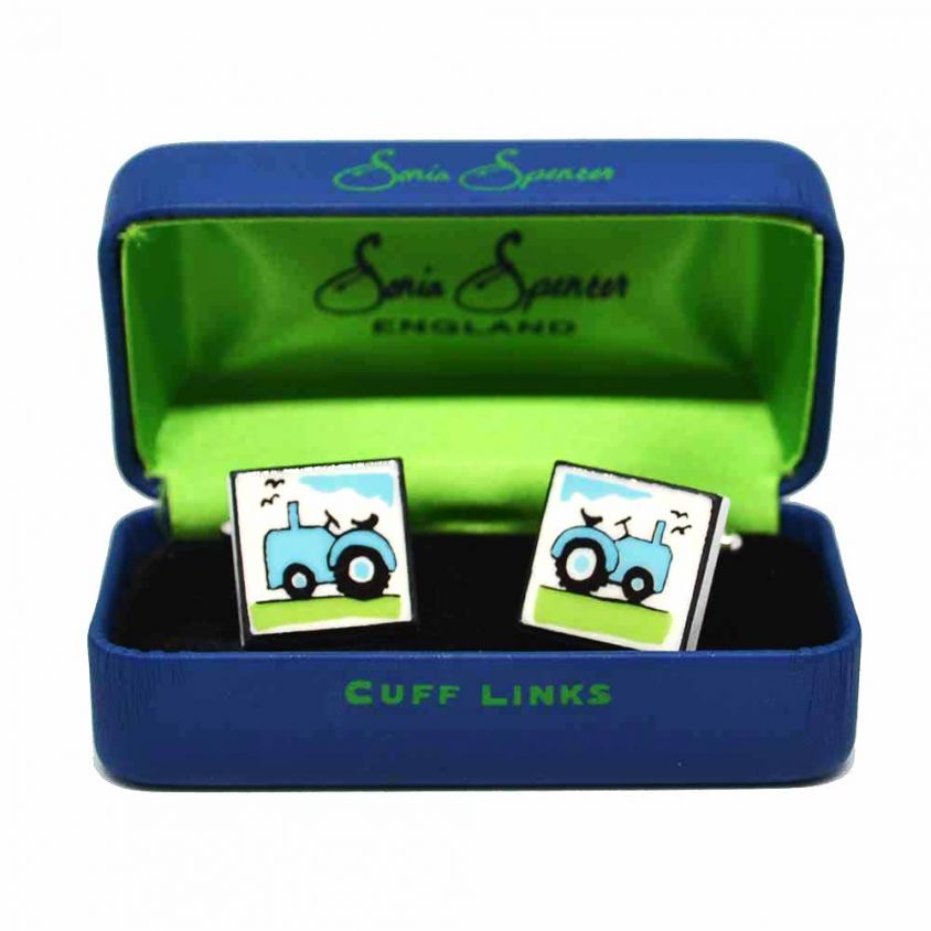 Blue Tractor Cufflinks by Sonia Spencer
