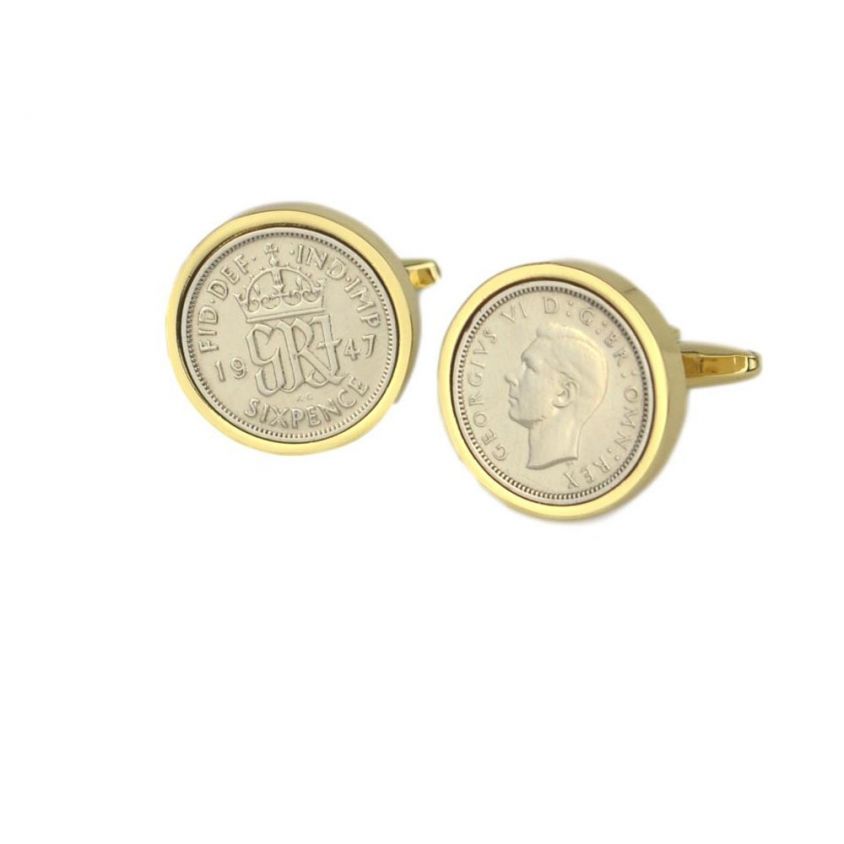 Lucky Sixpence Cufflinks in Gold Mount | 1947