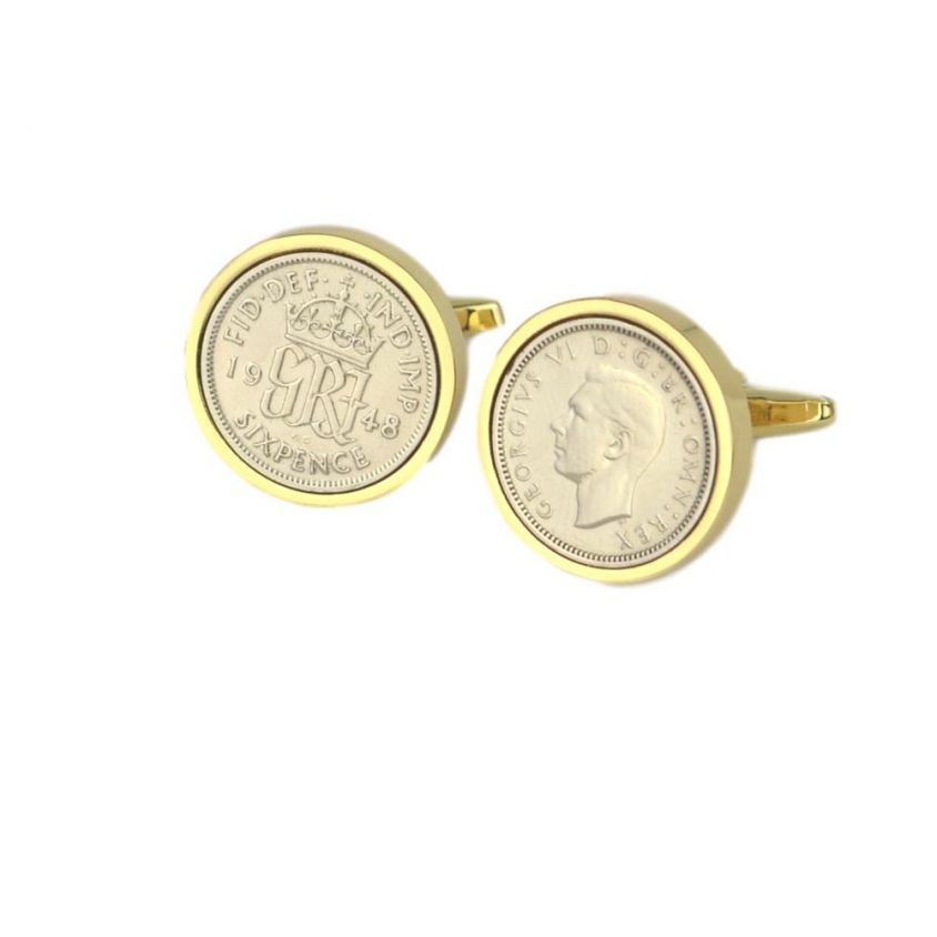 Lucky Sixpence Cufflinks in Gold Mount | 1948