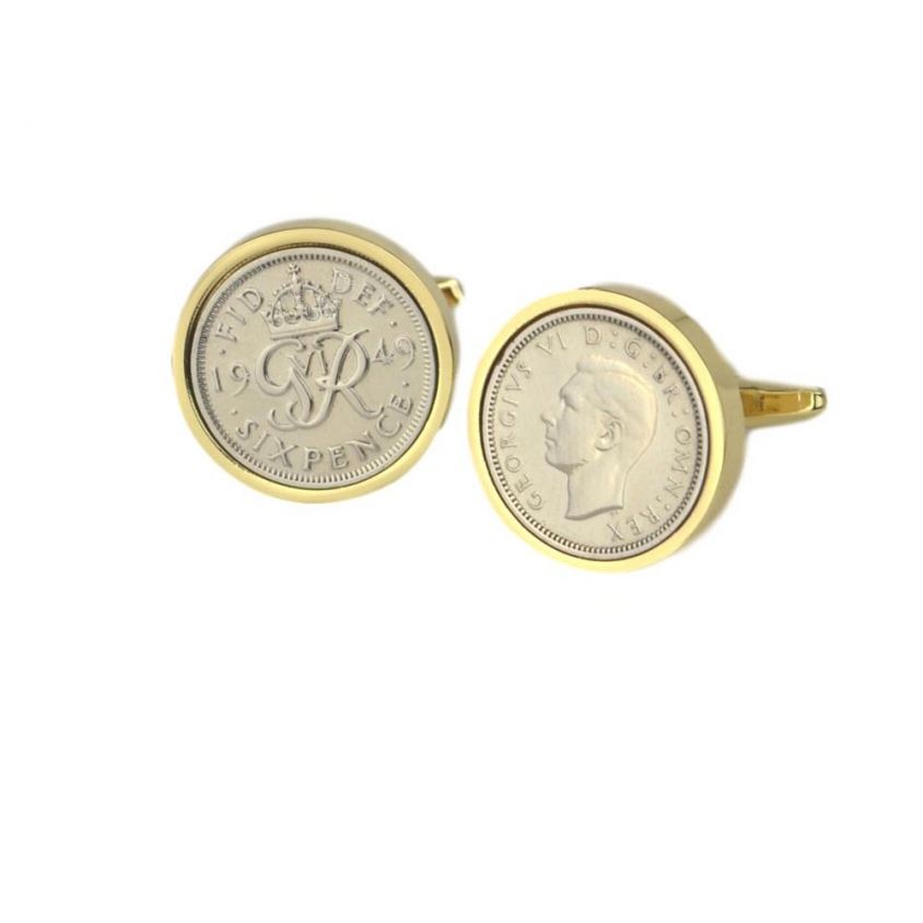 Lucky Sixpence Cufflinks in Gold Mount | 1949