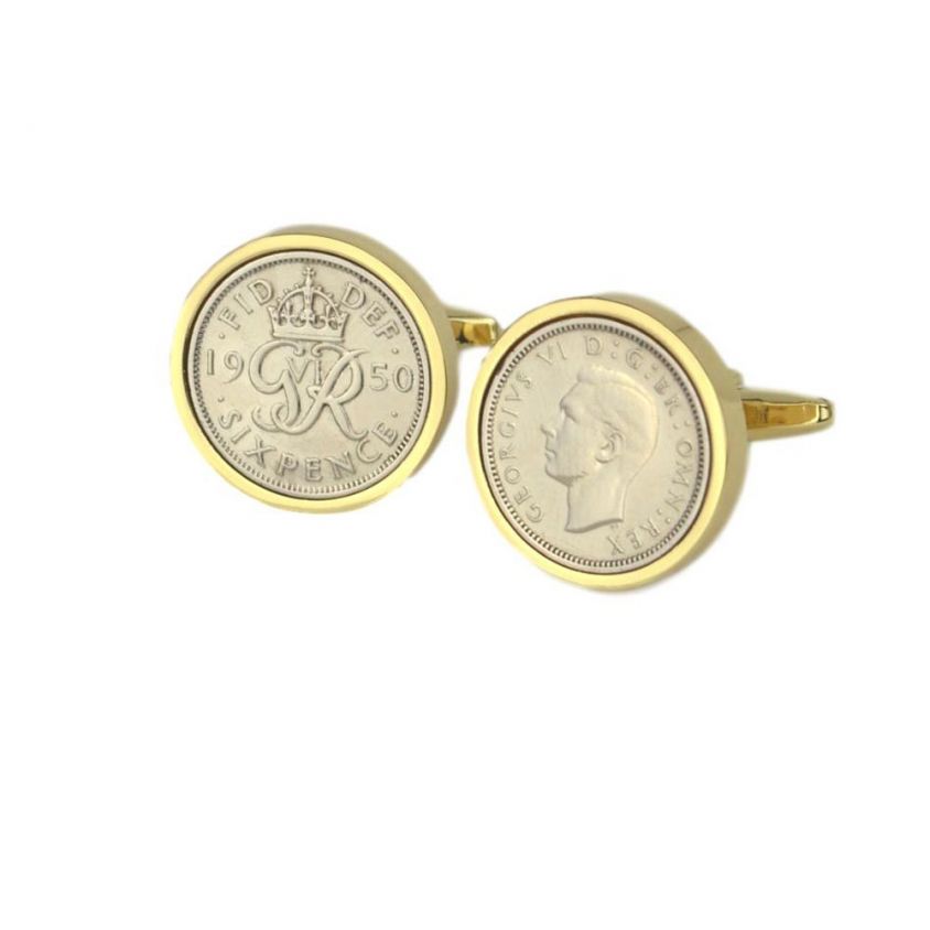 Lucky Sixpence Cufflinks in Gold Mount | 1950