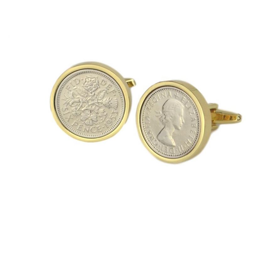 Lucky Sixpence Cufflinks in Gold Mount | 1953