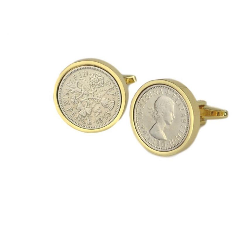 Lucky Sixpence Cufflinks in Gold Mount | 1955