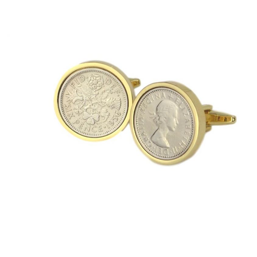 Lucky Sixpence Cufflinks in Gold Mount | 1956