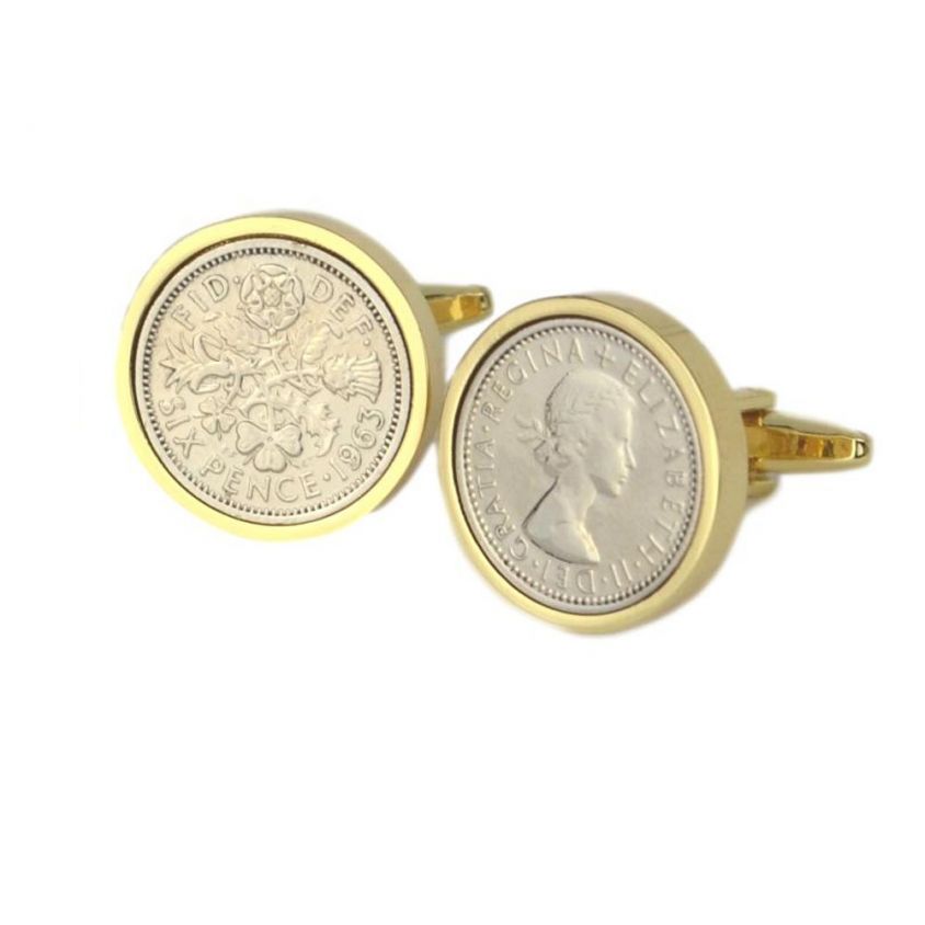 Lucky Sixpence Cufflinks in Gold Mount | 1963
