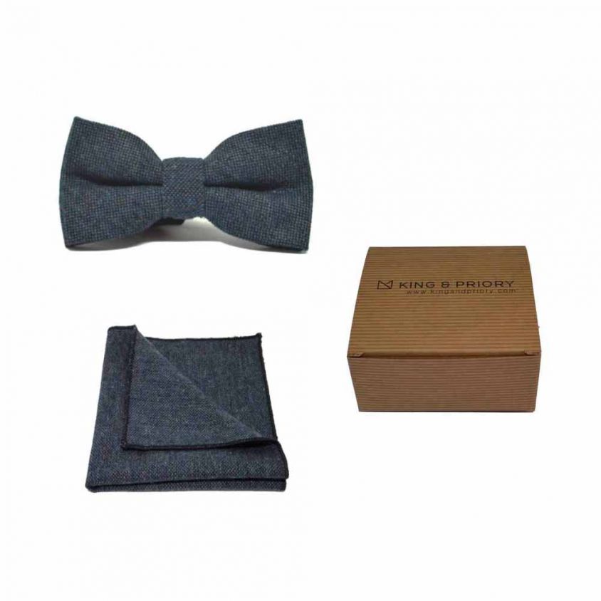 Highland Weave Deep Blue Bow Tie & Pocket Square Set | Boxed