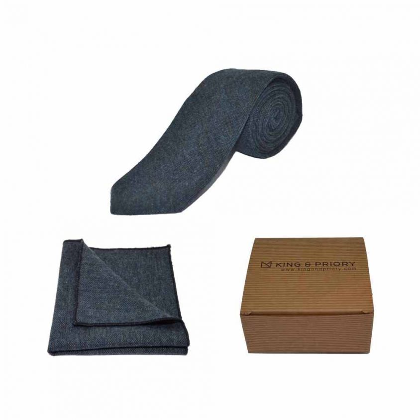 Highland Weave Deep Blue Tie & Pocket Square Set | Boxed