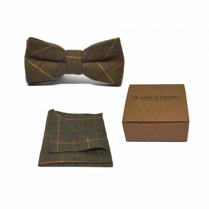 Heritage Check Regency Green Bow Tie & Pocket Square Set | Boxed