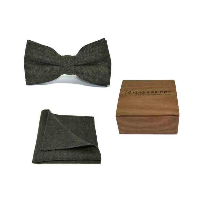 Highland Weave Forest Green Bow Tie & Pocket Square Set | Boxed