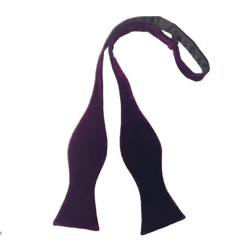 Aubergine Purple Velvet Self-Tie Bow Tie