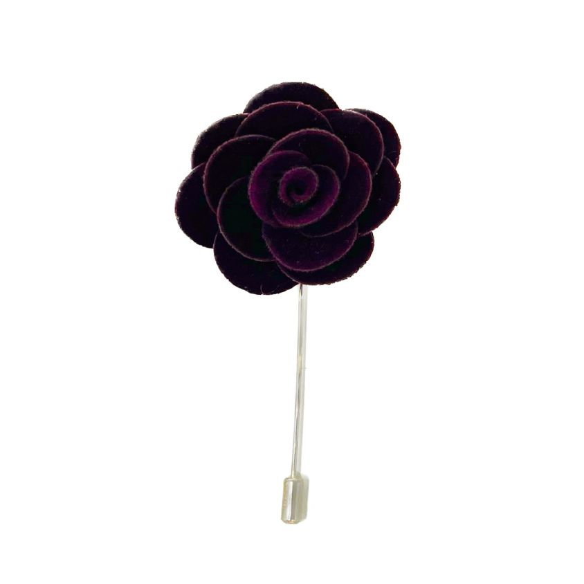 Aubergine Purple Velvet Flower/Rose Lapel Pin