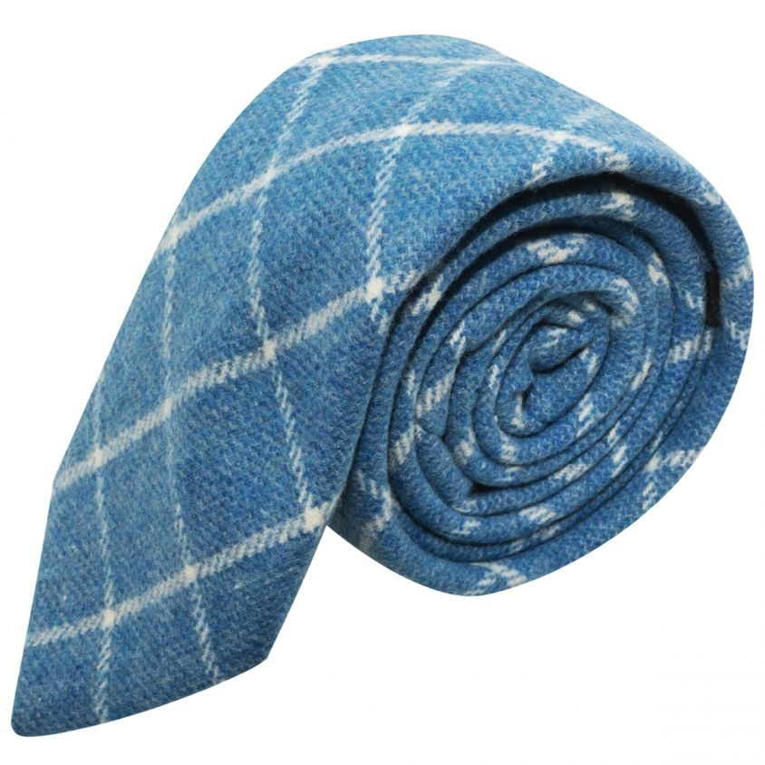 Azure Blue Birdseye Weave Check Tie