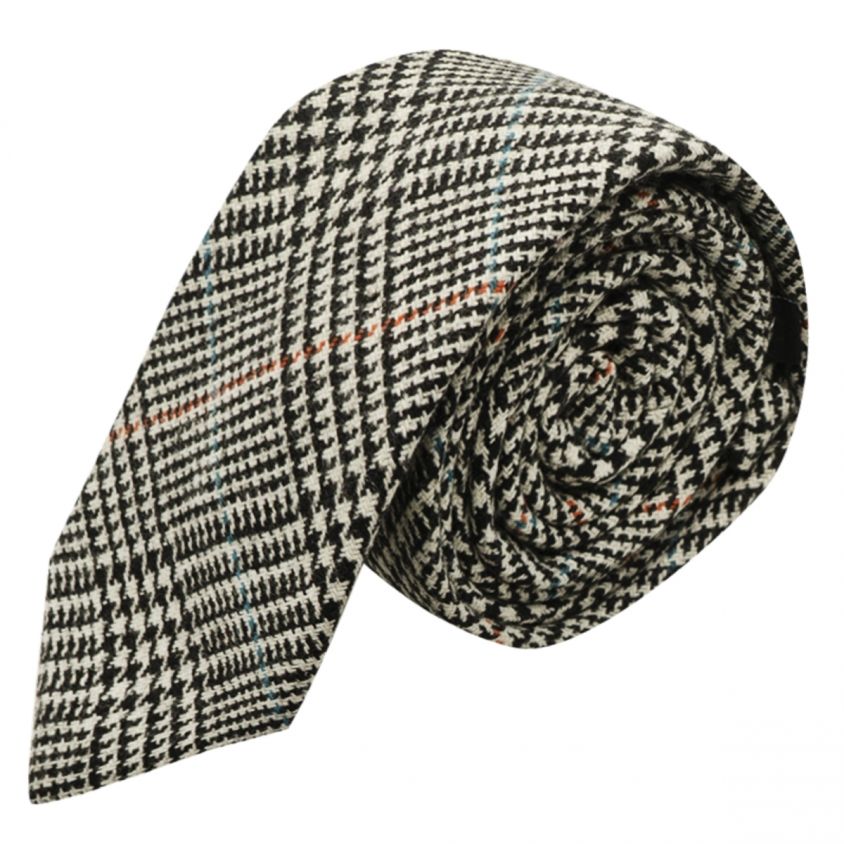 Black & White Dogtooth Check Tweed Tie