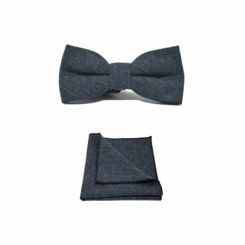 Highland Weave Deep Blue Bow Tie & Pocket Square Set