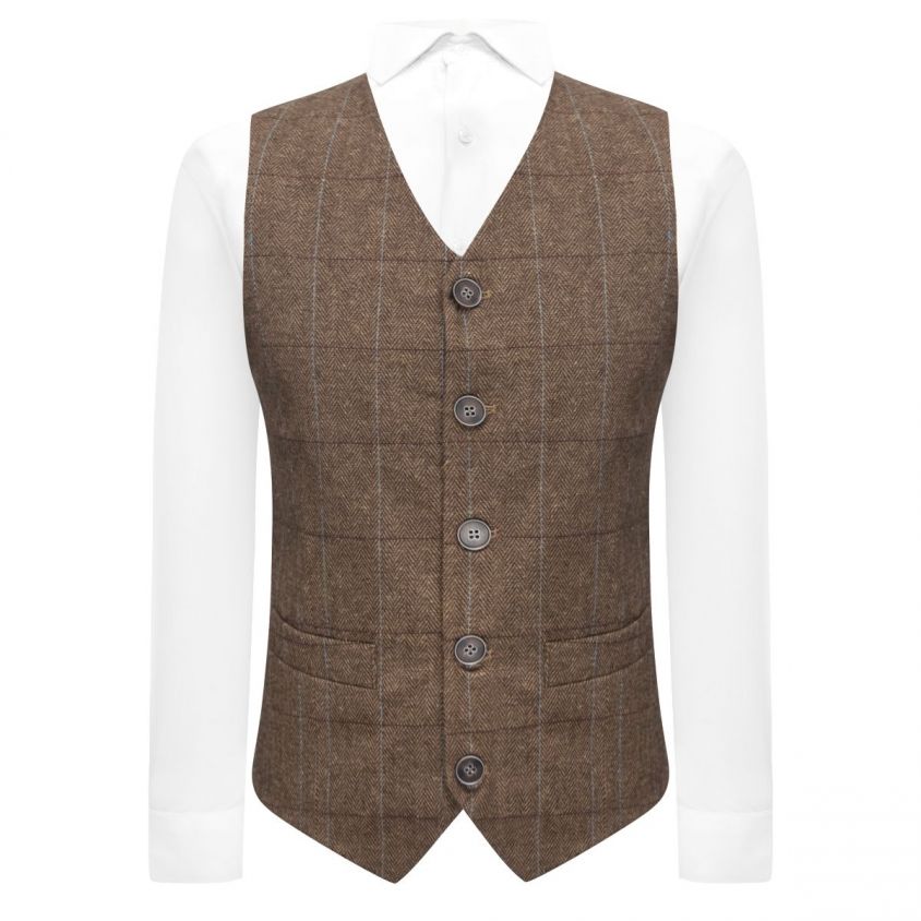 Luxury Herringbone Brown Tweed Waistcoat