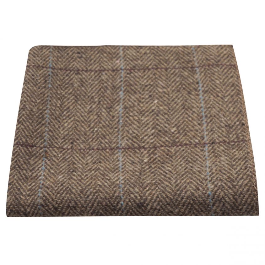 Luxury Herringbone Brown Tweed Pocket Square
