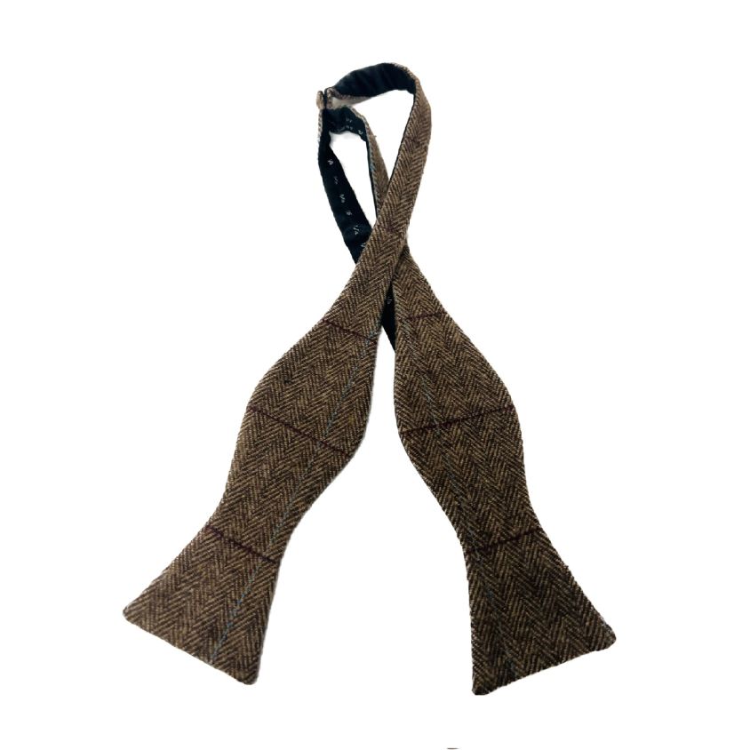 Brown Herringbone Tweed Self-Tie Bow Tie