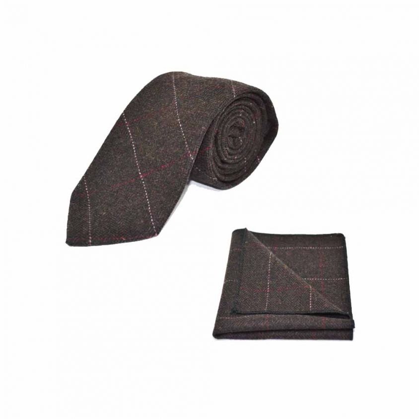 Luxury Herringbone Chocolate Brown Tie & Pocket Square Set