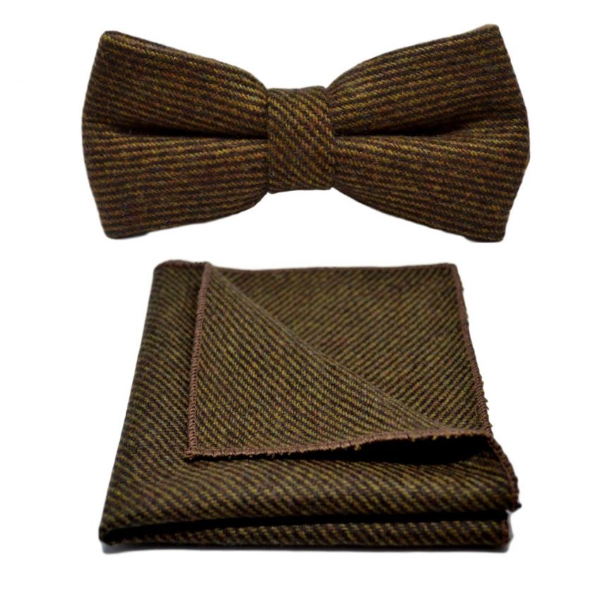Brown Sharkskin Bow Tie & Pocket Square Set