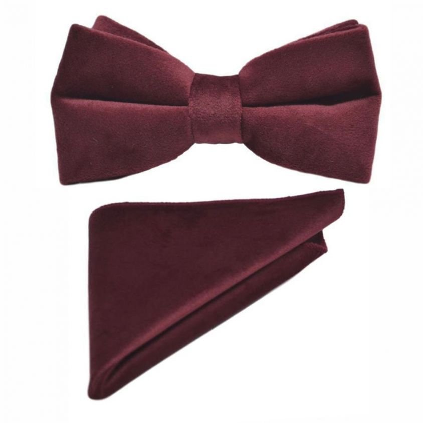 Burgundy Velvet Bow Tie & Pocket Square Set