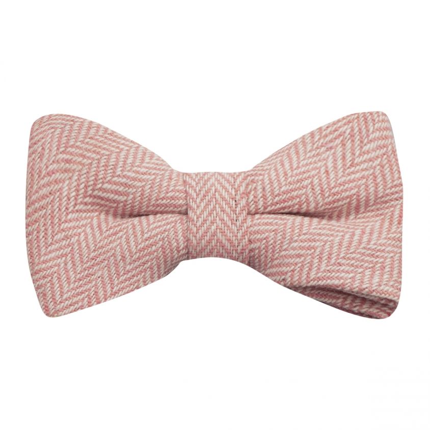 Candy Pink & Cream Herringbone Bow Tie