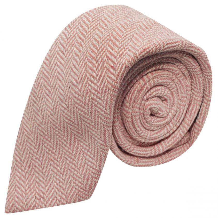 Candy Pink & Cream Herringbone Tie