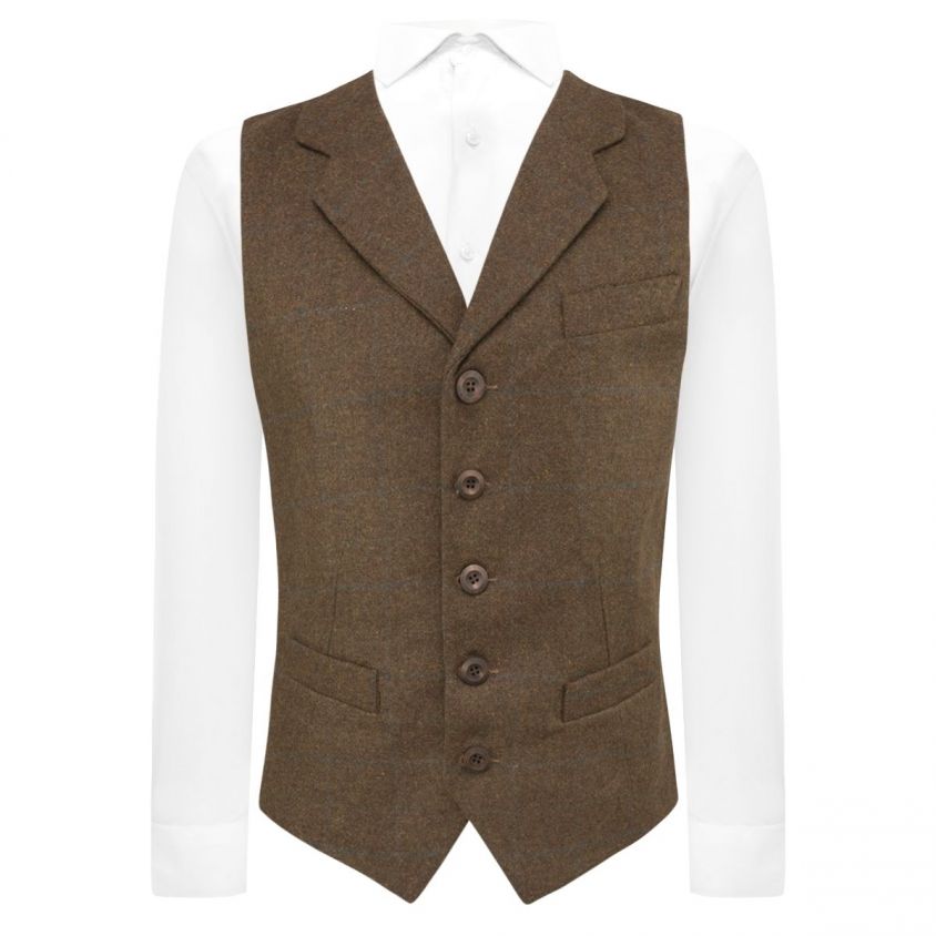 Cedar Brown Heritage Check Waistcoat with Lapel