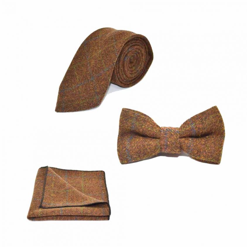 Heritage Check Cedar Brown Bow Tie, Tie & Pocket Square Set