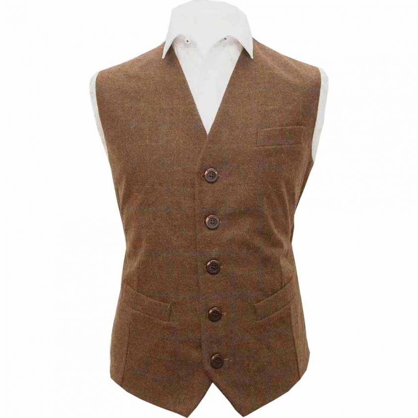 Heritage Check Cedar Brown Waistcoat, Tie & Pocket Square Set
