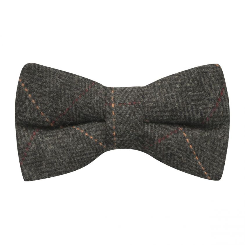 Luxury Herringbone Charcoal Grey Tweed Bow Tie