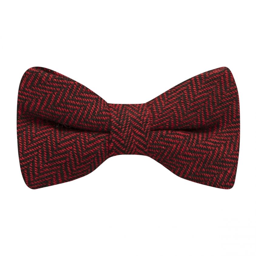 Cranberry Red & Black Herringbone Bow Tie