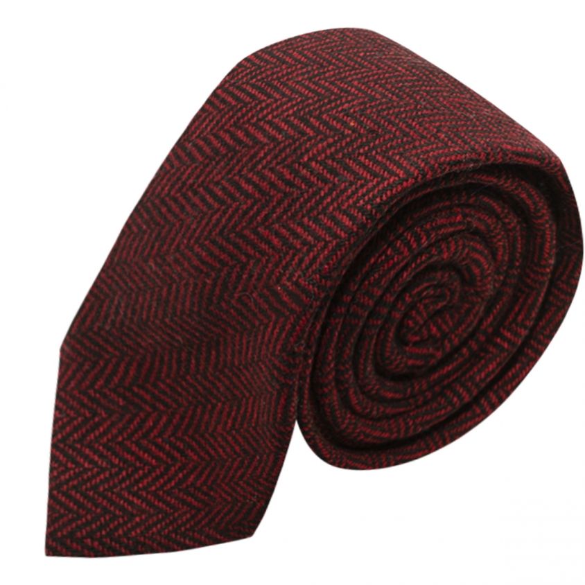 Cranberry Red & Black Herringbone Tie