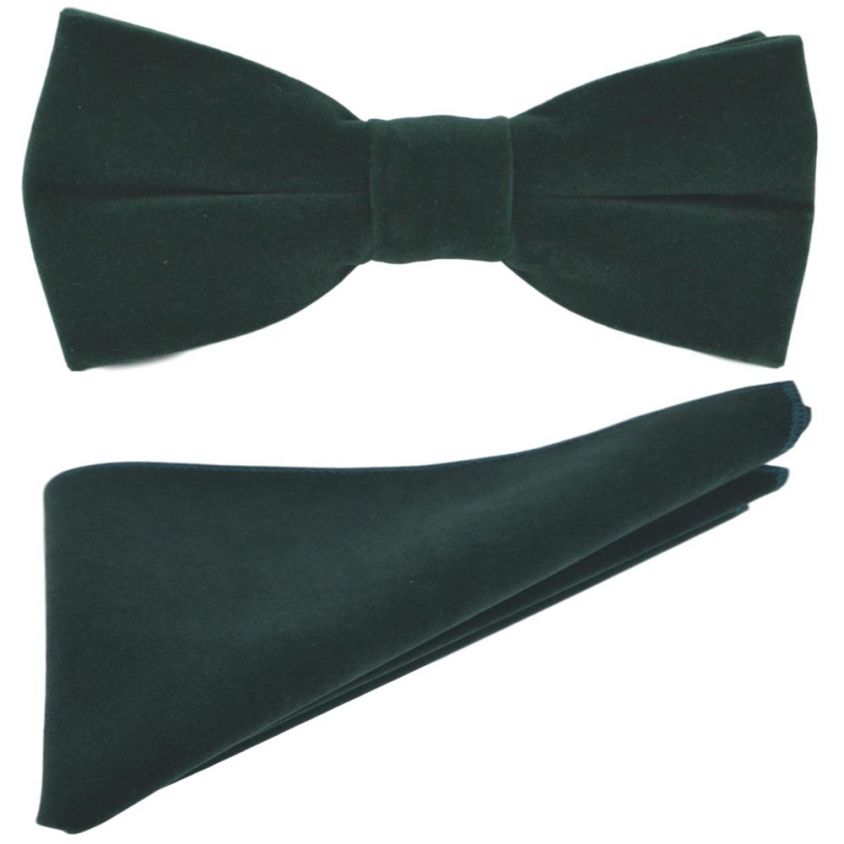 Dark Green Velvet Bow Tie & Pocket Square Set