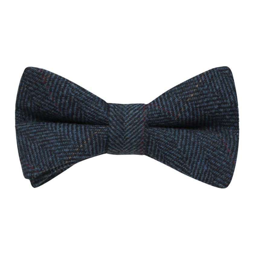 Luxury Herringbone Denim Blue Tweed Bow Tie