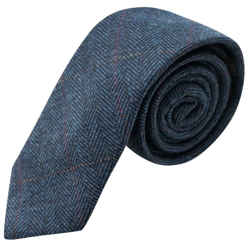 Luxury Herringbone Denim Blue Tweed Tie
