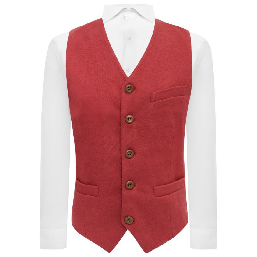 Dark Pastel Red Donegal Tweed Waistcoat