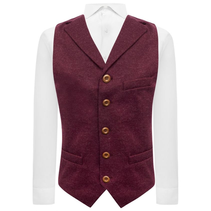 Burgundy Donegal Tweed Waistcoat with Lapel