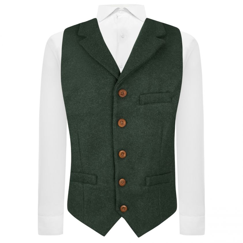 Hunter Green Donegal Tweed Waistcoat with Lapel