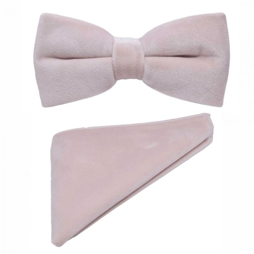 Dusky Pink Velvet Bow Tie & Pocket Square Set