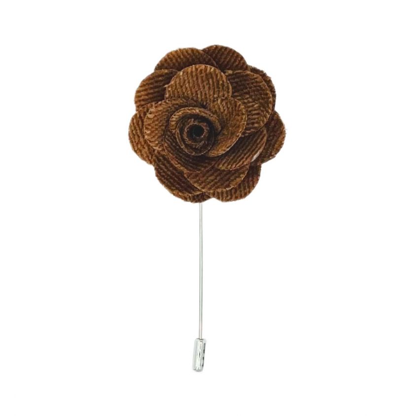 Fawn Brown Velvet Flower/Rose Lapel Pin