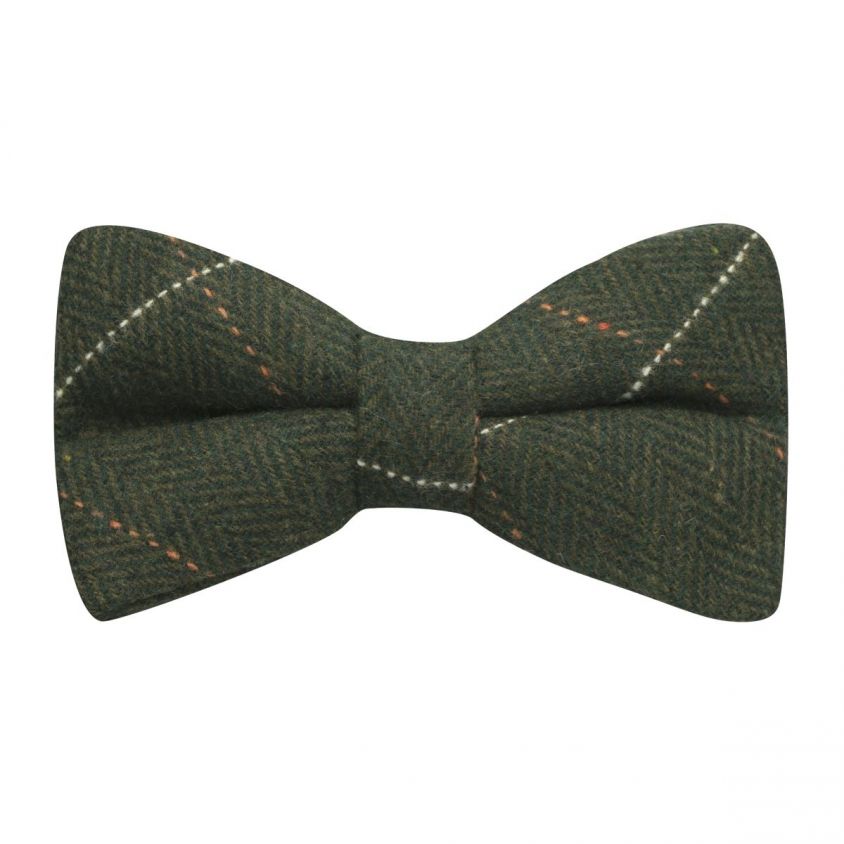 Luxury Herringbone Forest Green Tweed Bow Tie