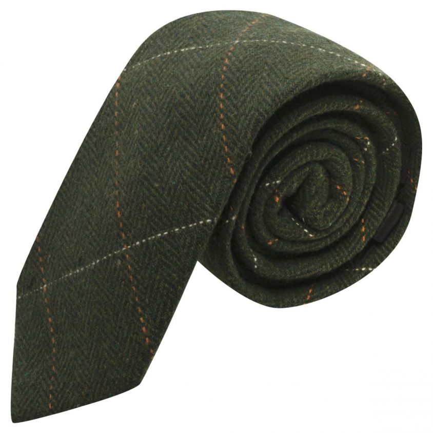 Luxury Herringbone Forest Green Tweed Tie