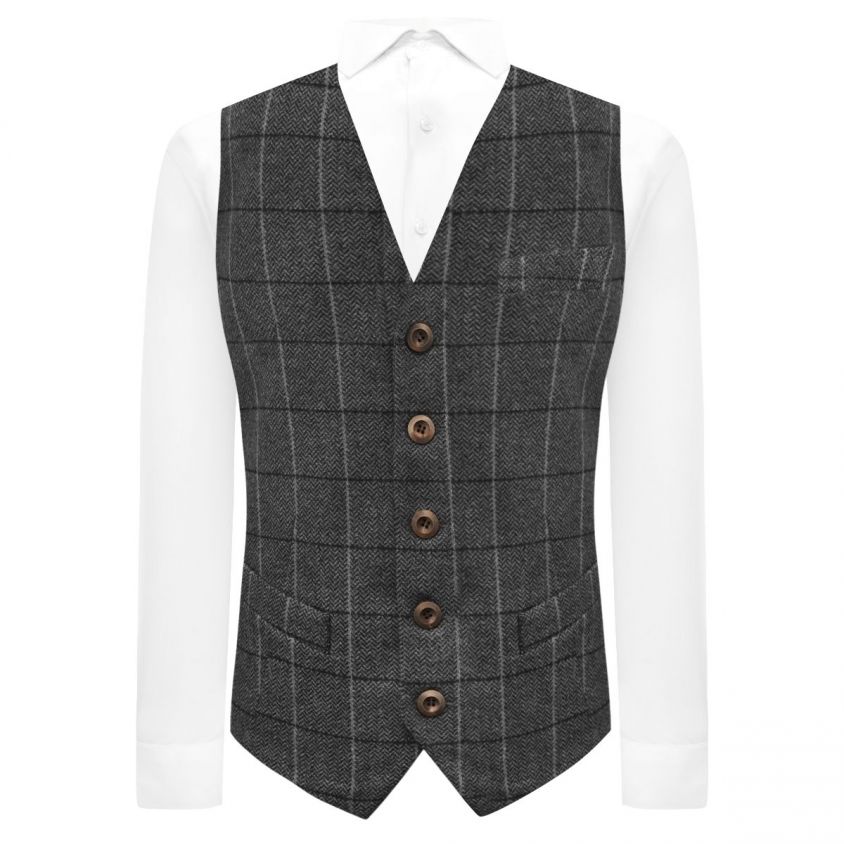 Graphite Grey Herringbone Check Waistcoat