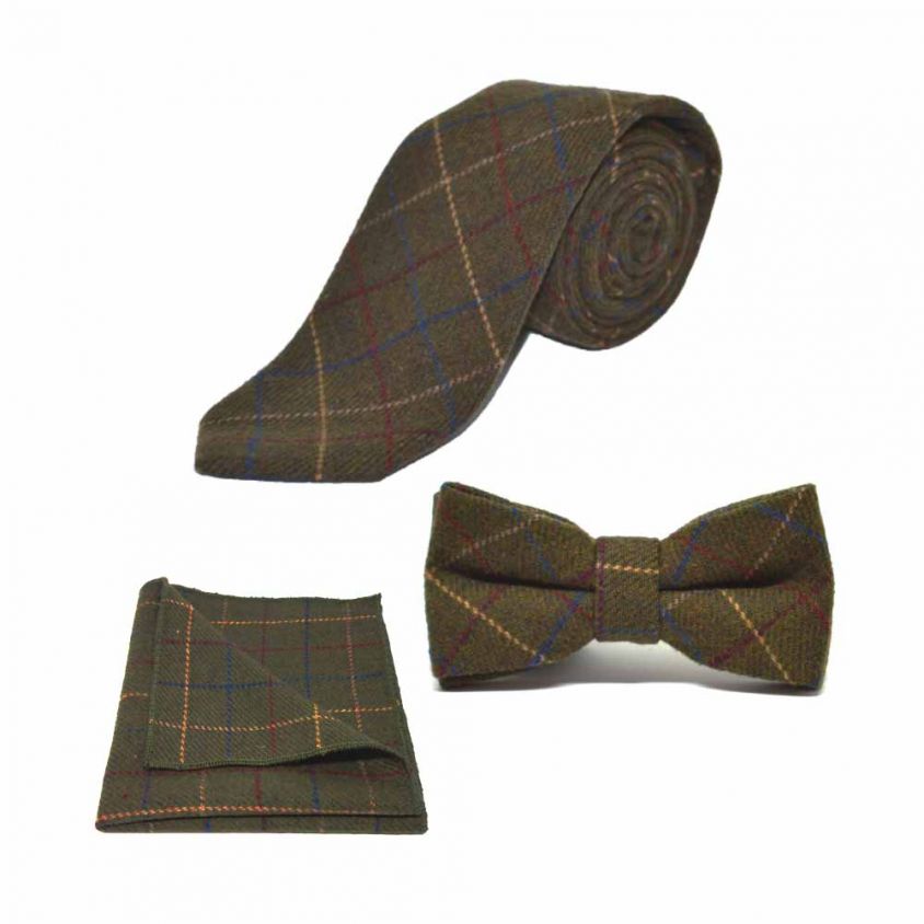Heritage Check Regency Green Bow Tie, Tie & Pocket Square Set