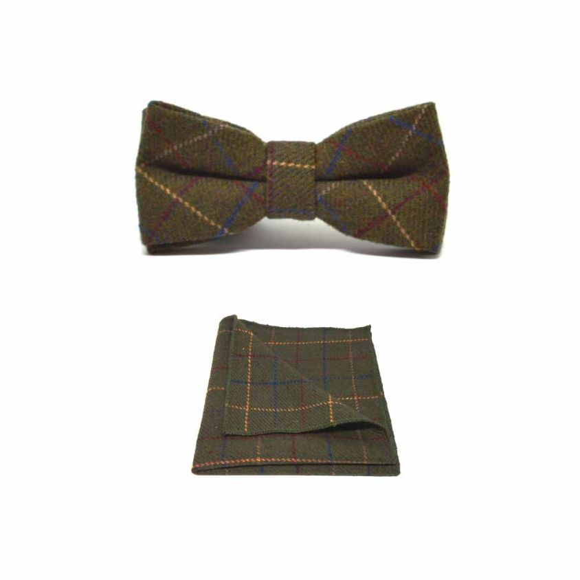 Heritage Check Regency Green Bow Tie & Pocket Square Set
