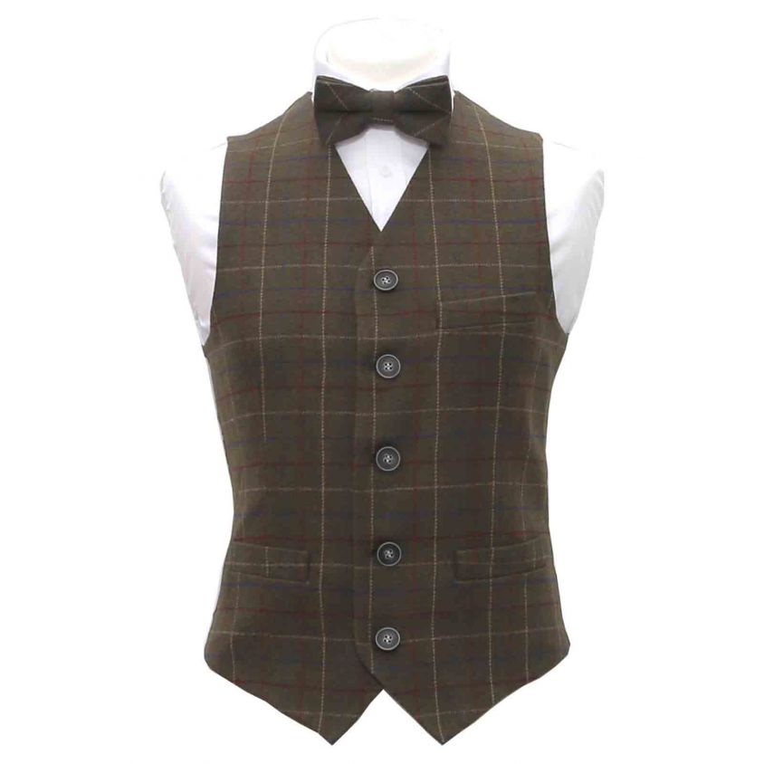 Heritage Check Regency Green Waistcoat & Matching Bow Tie