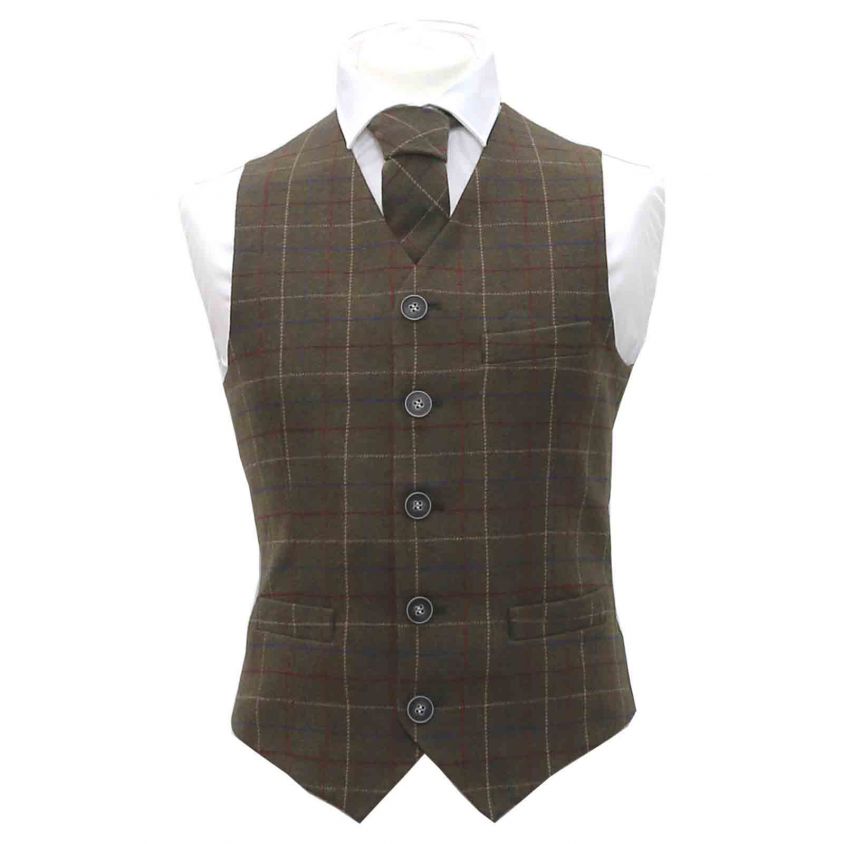 Heritage Check Regency Green Waistcoat & Matching Tie