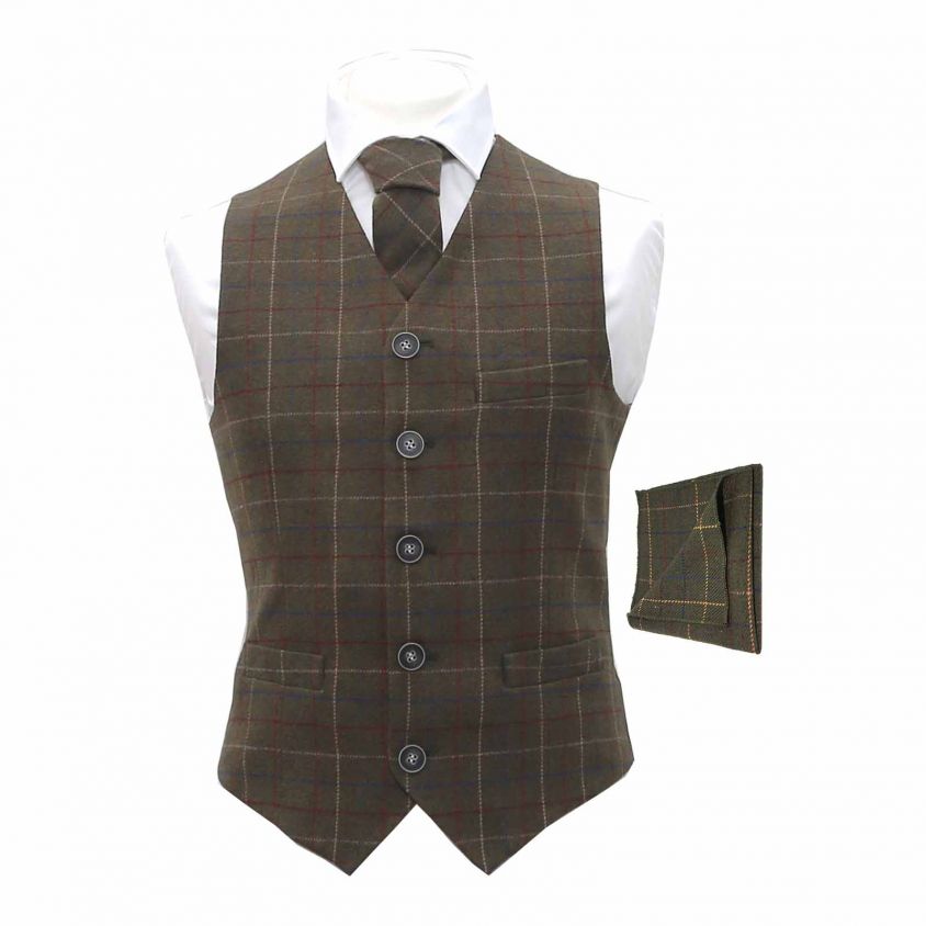 Heritage Check Regency Green Waistcoat & Matching Tie & Pocket Square