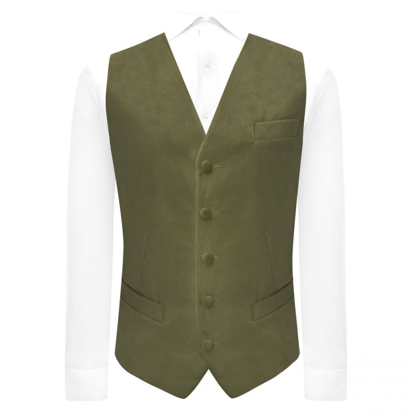Olive Green Textured Velvet Waistcoat
