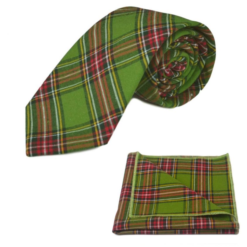 Traditional Green Tartan Tie & Pocket Square Set